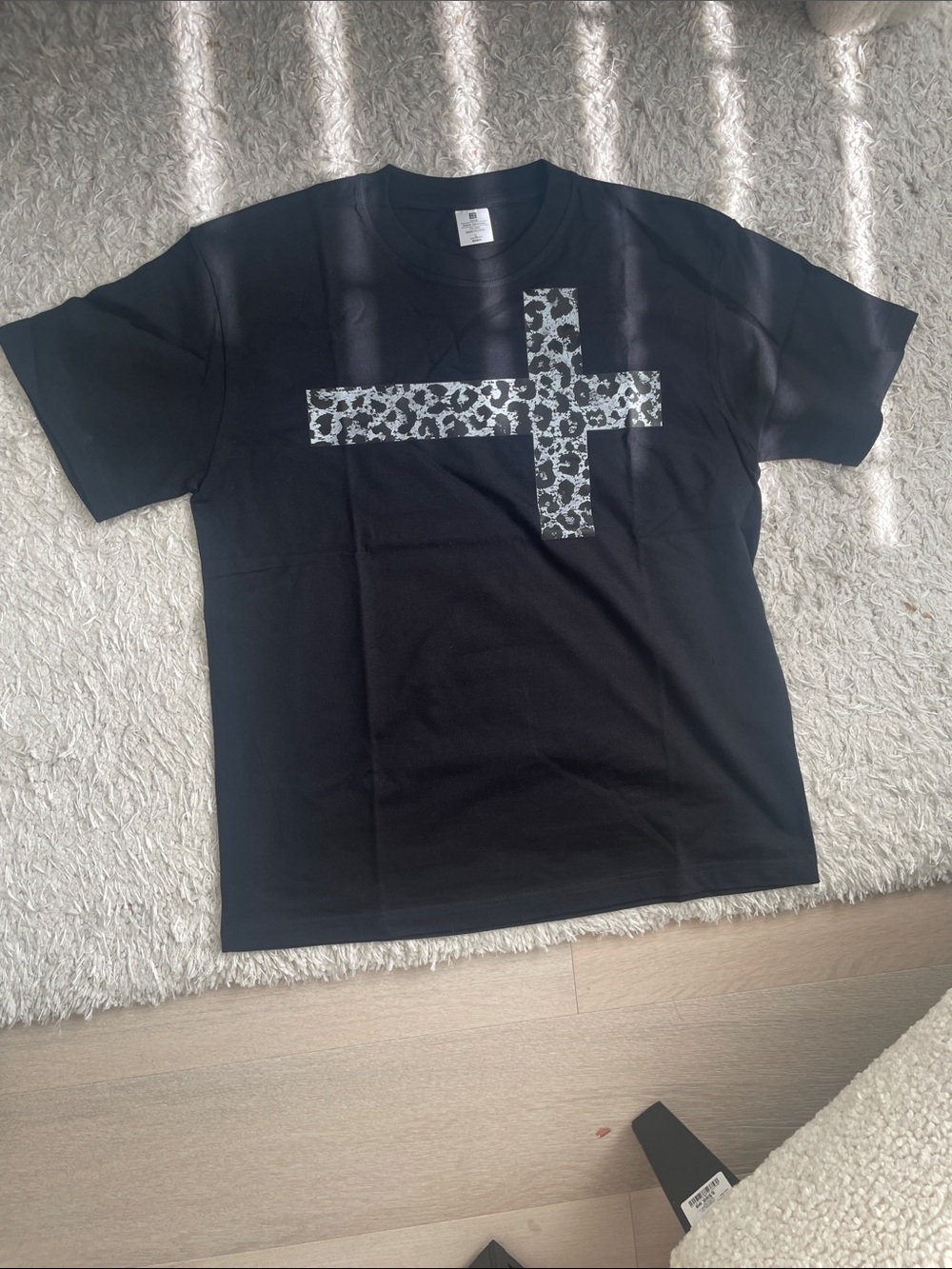 Black Men’s Graphic T-Shirt with Silver Leopard Cross